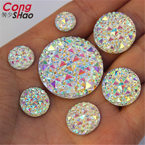Cong Shao 10/12/14/16/18/20/30mm Round Stones And AB Crystals Flat Back Resin Rhinestones Applique DIY Wedding Dress Beads WC40 ► Photo 1/6