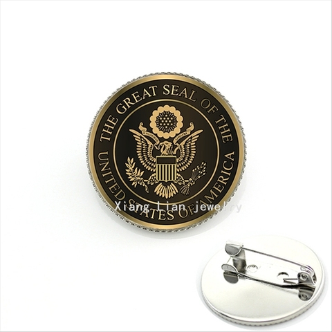 JWEIJIAO Hot sale glass cabochon military brooch The great seal of the United states of America brown trendy men jewelry  MI015 ► Photo 1/6