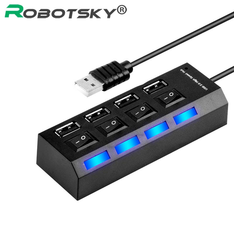 Power Adapter for PC Laptop 7 Port USB 2.0 Hub Hi-Speed 480 Mbps ON/OFF Switch 