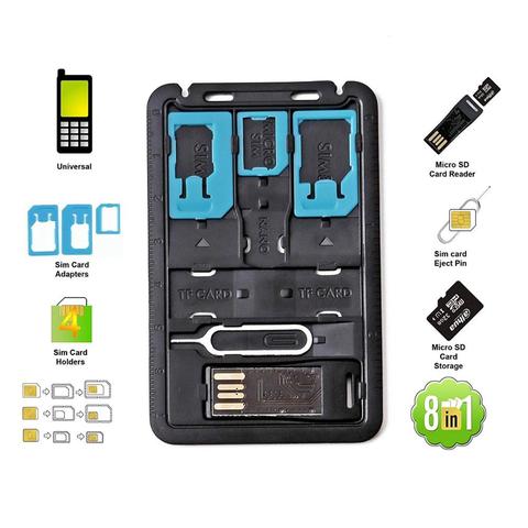 All in One Credit Card Size Slim SIM Adapter kit with TF card reader & SIM Card Tray Eject Pin, SIM Card holder ► Photo 1/6