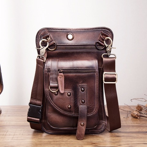 Original Leather Multifunction Men Travel Shoulder Crossbody Messenger Bag Hook Belt Waist Pack Drop Leg Phone Case Bag 2141-c ► Photo 1/6