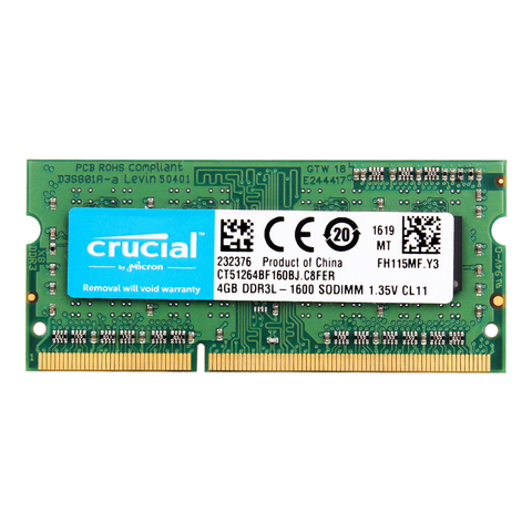 Crucial Laptop Memory 8GB=2PCS*4G PC3L 12800S DDR3L 1600HMZ  4GB laptop RAM    1.35V ► Photo 1/5