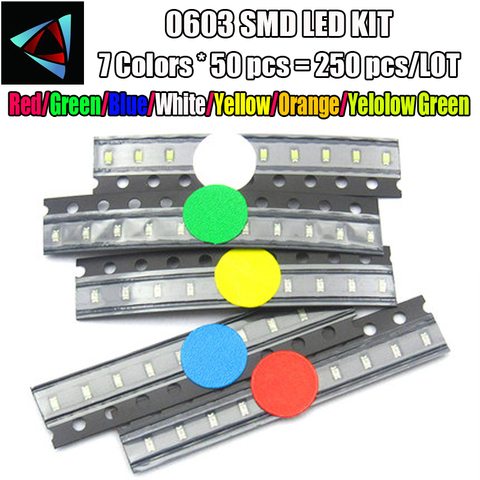 350pcs SMD LEDs Diode 0603 Assorted Diod LED Light Emitting 0603 Diodes RED Orange Jade-green White Green Blue Yellow 50pcs Each ► Photo 1/2