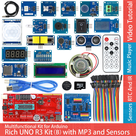 Rich UNO R3 Atmega328P Development Board Sensor Module Starter Kit for Arduino with IO Shield MP3 DS1307 RTC Temperature Sensor ► Photo 1/6