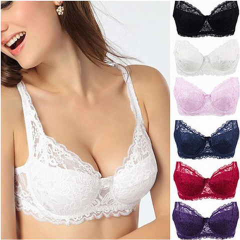 Bras For Women Thin Cotton Lace BH Deep V-Neck Y-line Adjusted Straps Back Closure Push Up Sexy Bras Underwear Big Size ► Photo 1/6