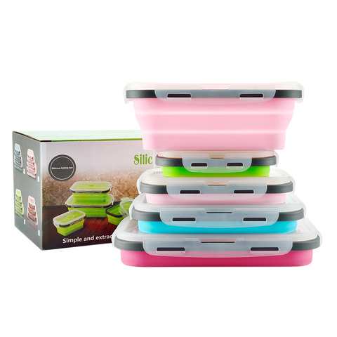 New set 1 Silicone Eco Collapsible Lunch Box Portable Folding Food Storage Containers  Household Outdoor Food box ► Photo 1/5