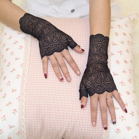 Female Charming Sunscreen fingerless Gloves Driving Anti-uv Lace Party Gloves Transparent Elastic Mittens Accessories ► Photo 1/6