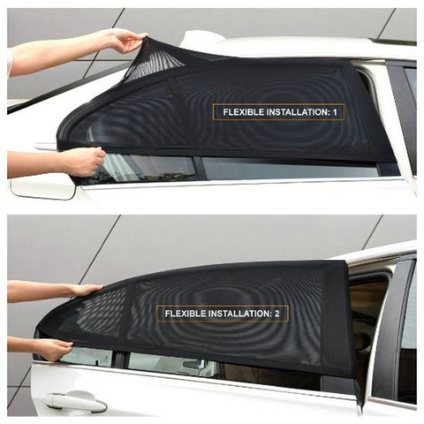 Car Sun Visor Rear Side Window Sun Shade Mesh 2Pcs Black Auto Sunshade Curtain Fabric Car Mosquito Net Shield UV Protector ► Photo 1/6