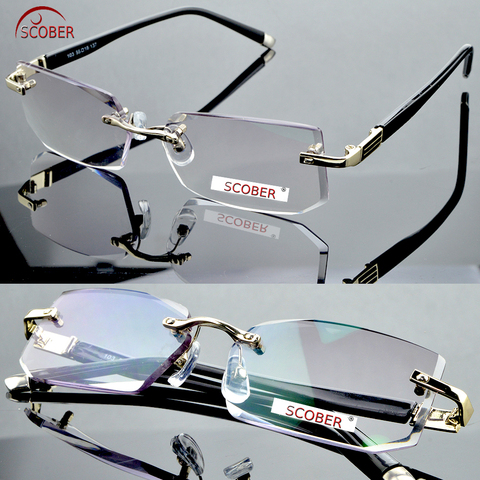 =SCOBER= Cut Rimless Reading Glasses Luxury Ultra-light Titanium alloy TR90 frame Eyeglasses +1 +1.5 +2 +2.5 +3 +3.5 +4 ► Photo 1/6