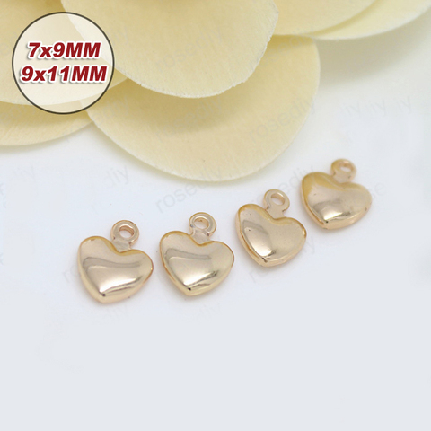 20PCS 4.5x6.5MM 5.5x7.5MM 7x9MM 9x11MM 24K Champagne Gold Color Plated Brass Heart Charms High Quality Diy Jewelry Accessories ► Photo 1/3