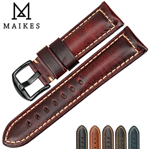 MAIKES Watch accessories fashion red watchband 20mm 22mm 24mm 26mm leather watch strap black buckle watch band for Panerai ► Photo 1/6
