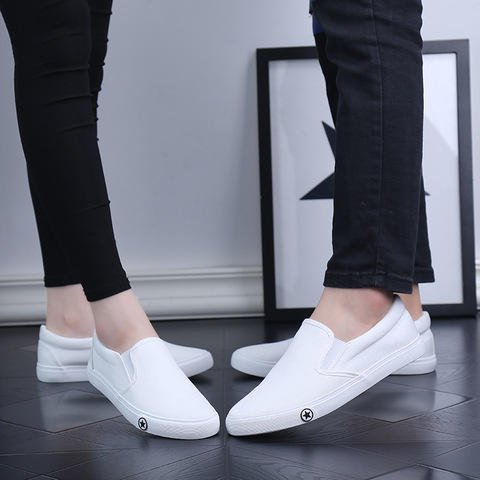 YEELOCA Summer Casual Canvas Shoes Ladies White Shoes Men Women Couples Lazy Shoes Light Breathable Vulcanized Shoes Men Loafers ► Photo 1/6