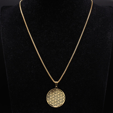 2022 Fashion Flower of Life Stainless Steel Long Necklace for Women Gold Color Long Necklaces Jewelry collares largos N429S01 ► Photo 1/4