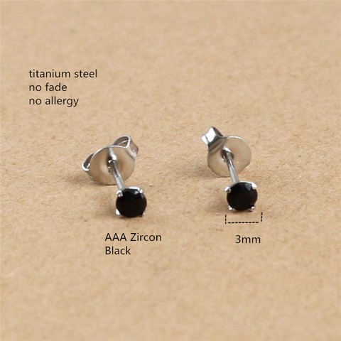 Titanium With 3mm Black Zircon Round Stud Earrings 316L Stainless Steel IP Planting No Fade No Allergy ► Photo 1/3