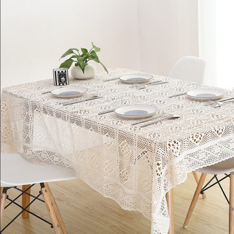 Cotton Knitted Lace tablecloth Shabby Chic Vintage Crocheted Tablecloth Handmade Cotton Lace table topper ► Photo 1/6