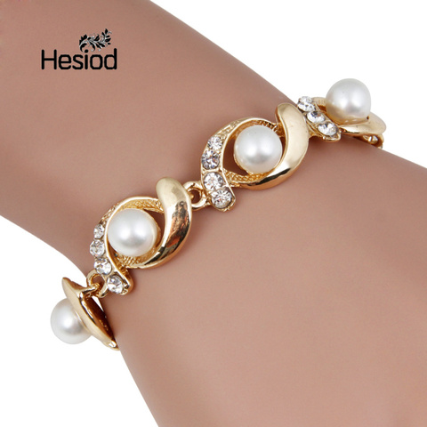 Hesiod Brand New Imitation Pearl Bracelet Women Fashion Trendy Gold Silver Color Chain Crystal Bracelet Alloy Adjustable ► Photo 1/6