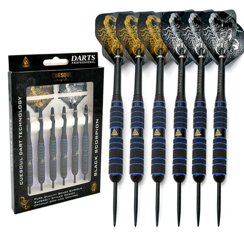 CUESOUL Blue 20g/22g/24g Steel Tip Black Coated Brass Dart Set - Pack of 6 Pcs ► Photo 1/1