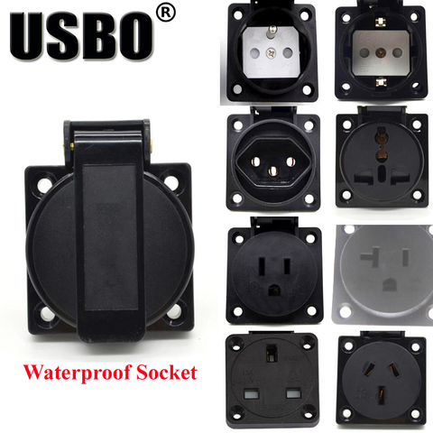 Supply Black Blue AU US UK EU German Frence Brazil Swiss universal industry AC power socket outdoor dustproof waterproof socket ► Photo 1/6