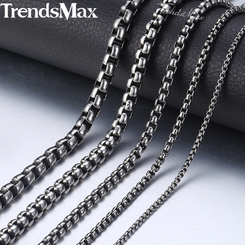 Trendsmax 2-6mm Stainless Steel Necklace For Men Women Gunmetal Color Round Box Link Chain Necklace Men Jewelry 18-36inch KNM06 ► Photo 1/6