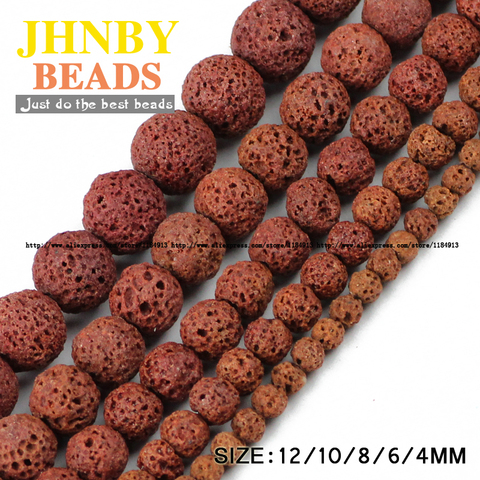 JHNBY Brown Lava Natural Stone beads Volcanic rock Top quality 4/6/8/10/12MM Round Loose beads for jewelry making bracelet DIY ► Photo 1/6