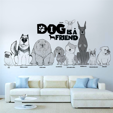 dog is a friend wall stickers home decor living room kids rooms cartoon animal wall decals diy mural art pvc removable posters ► Photo 1/6