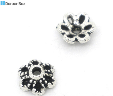 Doreen Box Lovely 300PCs Silver Color Flower Bead Caps 6x2.8mm Findings for DIY Bracelet Jewelry Making Findings (B07945) ► Photo 1/2