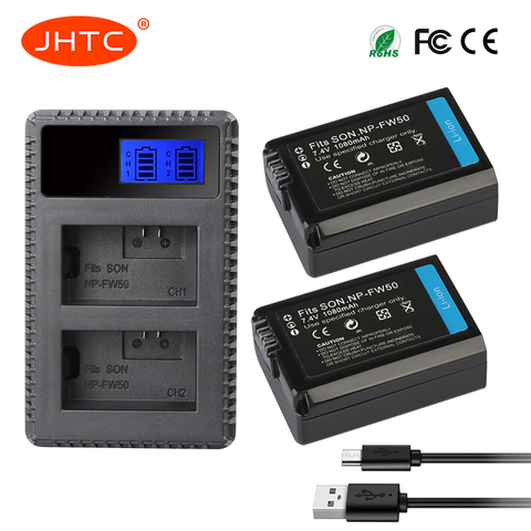  JHTC 2pcs 1080mAh NP-FW50 NP FW50 Camera Battery + LCD USB Dual Charger for Sony Alpha a6500 a6300 a6000 a5000 a3000 NEX-3 a7R ► Photo 1/1