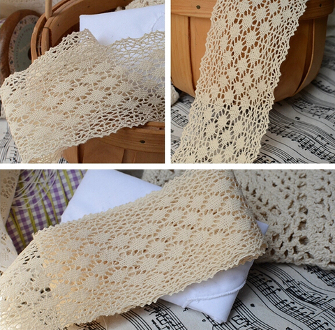 2 Meters/lot 5cm Lace Ribbon Beige Decorative Cotton Trim Lace Crochet Cotton Lace Fabric ► Photo 1/4