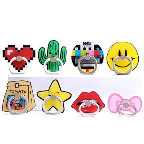 New ABS Finger Ring cute mobile phone holder Stand rings Cute Cactus Stars Lips Pattern Cartoon Smartphone Rings Support ► Photo 1/6