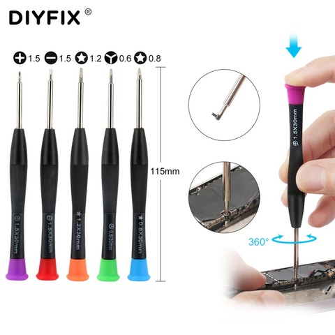 DIYFIX Precision Screwdriver P2 P5 Pentalobe 1.5 Flat Head 1.5 Cross 0.6 Y Tip for MacBook Mobile Phone MP3 Opening Repair Tools ► Photo 1/6