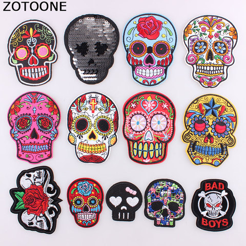 Skull Flower Iron On Patches For Clothing Summer Fabric Badge Stickers Clothes 