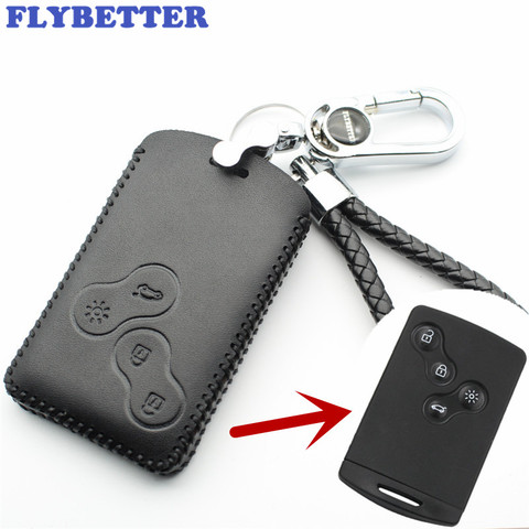 FLYBETTER Genuine Leather 4Button Smart Key Case Cover For Renault Clio/Scenic/Megane/Duster/Sandero Car Styling (B) L1809 ► Photo 1/6