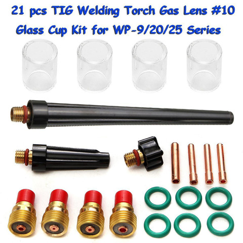 21pcs/set New TIG Welding Torch Gas Lens #10 Glass Pyrex Cup Kit for WP-9/20/25 Series Tool accessories ► Photo 1/6