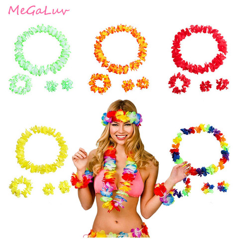 4pcs/set Hawaiian Flowers Necklace Headband Garland Wedding Decorations Beach Tropical Hawaiian Luau Leis Party Supplies ► Photo 1/6
