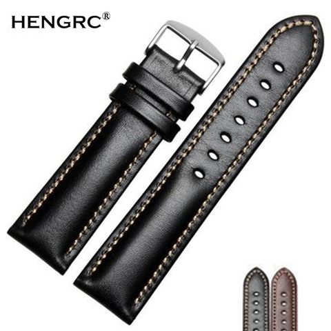 Genuine Leather Watch Band Strap Black Dark Brown 18 19 20 21 22 24mm Watchbands Men Women  Polished Buckle Relojes Hombre ► Photo 1/6
