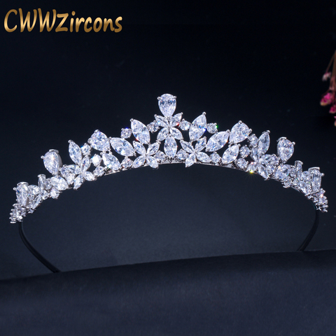 CWWZircons High Quality Cubic Zirconia Romantic Bridal Flower Tiara Crown Wedding Bridesmaid Hair Accessories Jewelry A008 ► Photo 1/6