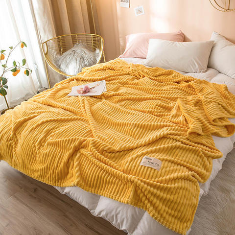 Bonenjoy Blankets for Beds Solid Yellow Color Soft Warm 300GSM Plaid Square Flannel Blanket On the Bed Thickness Throw Blanket ► Photo 1/6