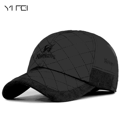 YIFEI Thickening Warm Hat With Ear Flaps Men's Genuine 100%cotton Baseball Cap Winter Outdoors Embroidered Motion Baseball Cap ► Photo 1/6