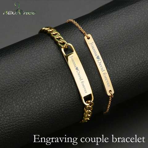 Nextvance Customized Engraving Nameplate Couple Bracelet Stainless Steel Chain Id Tag Bracelets For Lover Valentines Day ► Photo 1/6