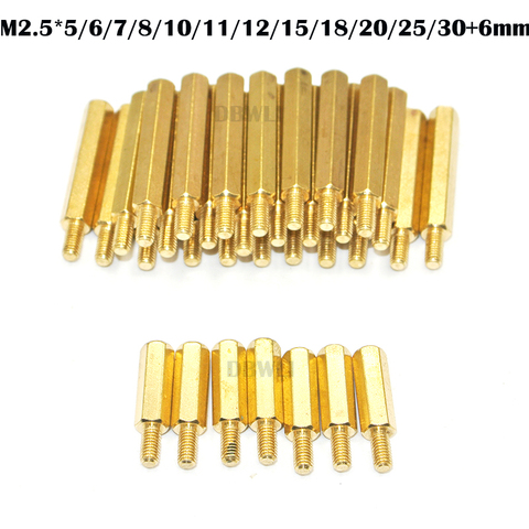 50Pcs M2.5*5/6/8/10/12/15/18/20/25+6mm Hex Nut Spacing Screw Brass Threaded Pillar PCB Computer PC Motherboard Standoff Spacer ► Photo 1/1