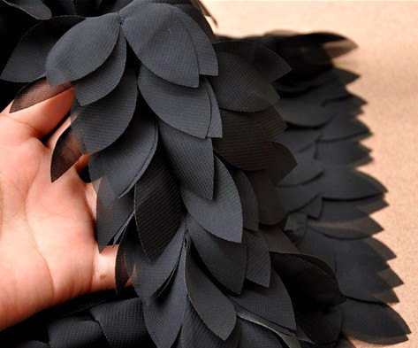 Black Chiffon Leaves Trim 3D Florals Lace Fabrics Accessories Holiday Costum Party Decors Supplies, 1 yard, FT003bla ► Photo 1/6