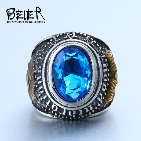 Beier new store 316L Titanium steel Viking part Gold Sheep Blue Stone Retro Glasses Totem Black stone Fashion Jewelry LLBR8-334R ► Photo 1/5