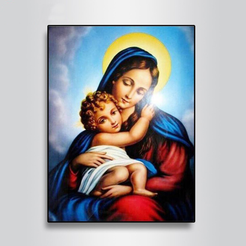 LZAIQIZG 5D Diamond Painting Virgin Mary Kids Christian Religion Jesus Christ Diamond Embroidery Maternal Love Child Religious ► Photo 1/6