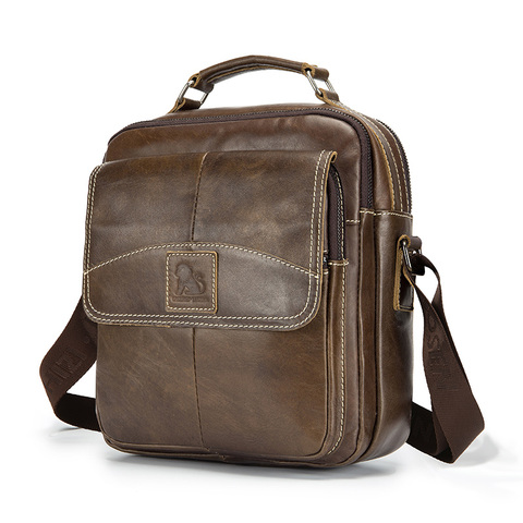 LAOSHIZI Oil Leather Shoulder Bag Crossbag Male Genuine Leather Bag Male Casual Large Capacity Small Flap Handbag ► Photo 1/6