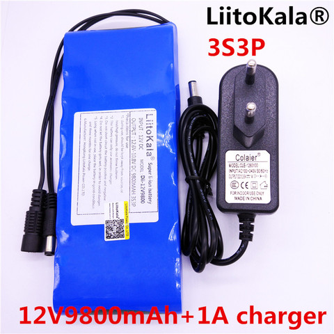 HK LiitoKala 12V 9800mAh 18650 DC 12V 12.6V Super Rechargeable Pack EU/US plug adaptor for CCTV camera video Battery Portable ► Photo 1/4