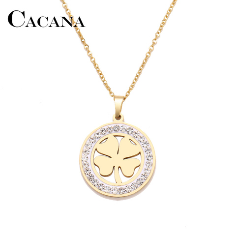 Cacana Stainless Steel Crystal Round Pendants Necklace Women Choker Jewelry Clover Trendy Necklaces Chain Valentine's Day ► Photo 1/6