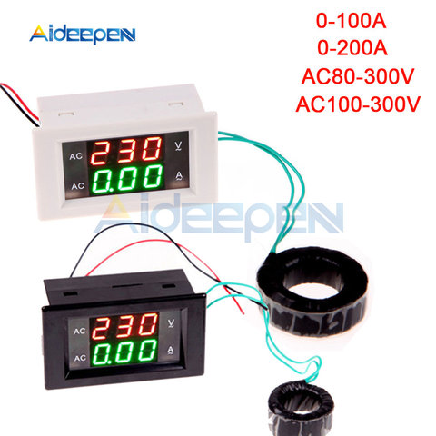 100A 200A 110V 220V Digital Ammeter Voltmeter Voltage Current Meter LCD Panel Red Green Display with AC Current Transformer ► Photo 1/6