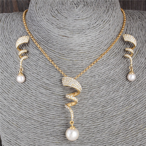 Classic Imitation Pearl necklace Gold Color jewelry set for women Clear Crystal Elegant Party Fashion Costume Christmas Gift ► Photo 1/5