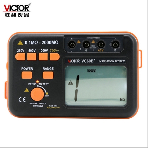 VC60B+ Digital Insulation Resistance Meter Victor LCD Megger MegOhm Tester DC/AC 0.1~2000m ohm 250V/500V/1000V DC Voltage ► Photo 1/6