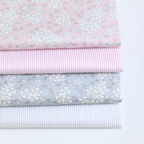 Gray Pink Floral Stripe Diy Cotton Fabric For Sewing Quilting Patchwork Textile Tilda Doll Body Clothes Handmade Tissus an Meter ► Photo 1/3